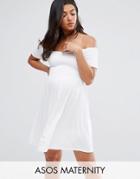 Asos Maternity Off Shoulder Sundress With Shirring - White