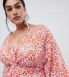 Asos Design Curve Knot Front Top With Kimono Sleeve In Animal Print-multi