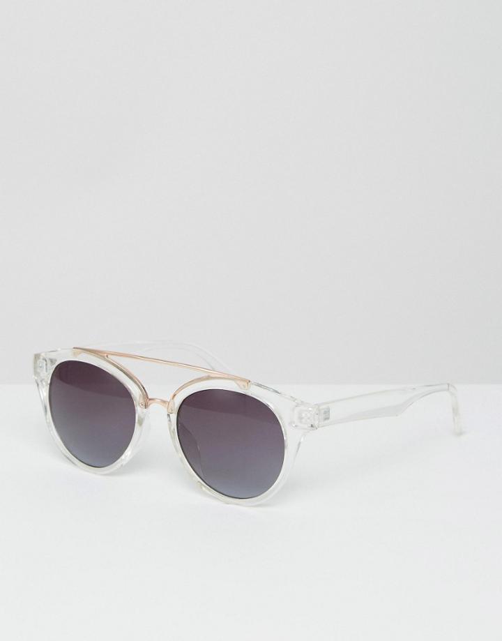 Jeepers Peepers Clear Frame Round Sunglasses With Gold Metal Detail - Clear