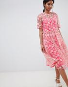 Asos Edition Floral Embellished Drop Waist Smock Midi Dress-pink