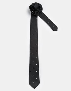 Asos Tie With Spaced Out Polka Dot - Black