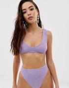 Asos Design Mix And Match Crinkle High Leg High Waist Bikini Bottom In Shiny Lilac-purple