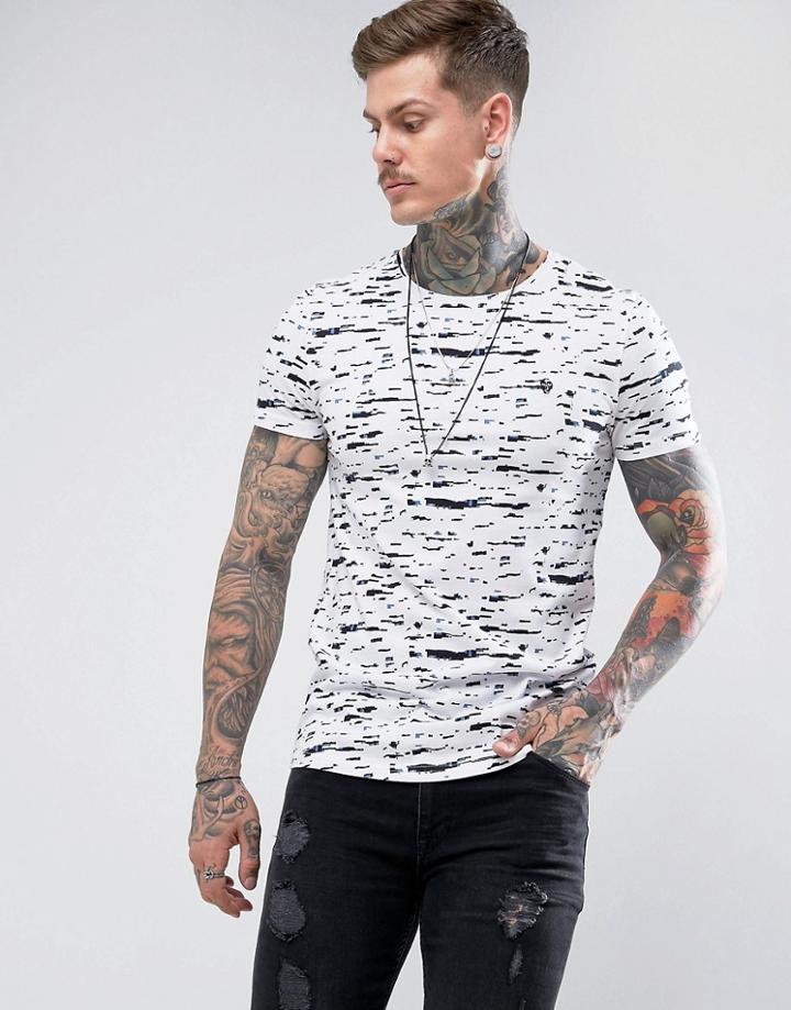 Noose & Monkey Longline Muscle Fit T-shirt In Dash Print - White