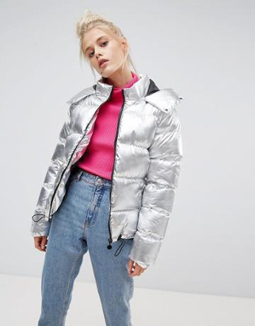 E.l.k Oversized Puffer Jacket In Metallic - Silver