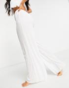 Asos Design Wide Leg Beach Pant In White Plisse - Part Of A Set