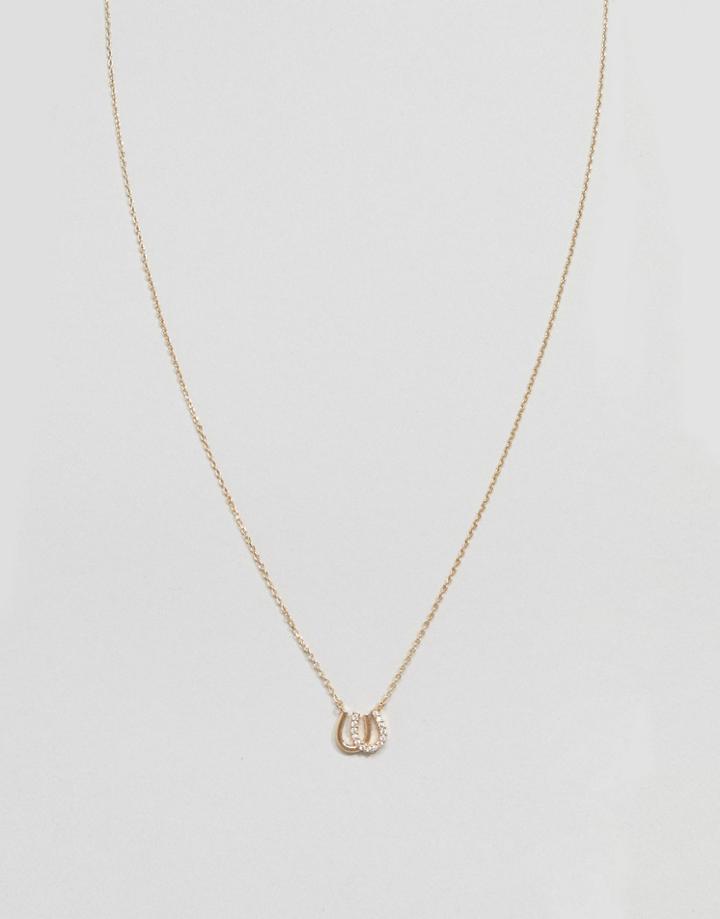 Asos Design Necklace With Vintage Style Horseshoe Pendant In Gold - Gold