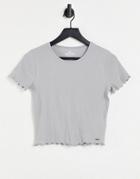 Hollister Lettuce Hem Shrunken T-shirt In Gray-grey