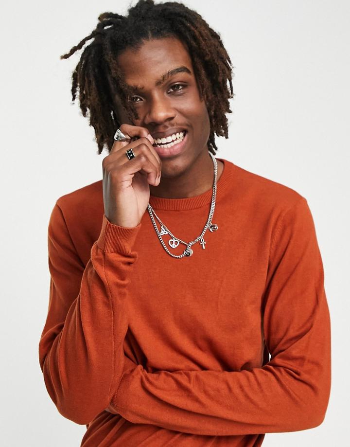 Asos Design Knit Cotton Sweater In Orange