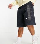 Collusion Oversized Shorts With Text Print In Acid Wash Charcoal - Part Of A Set-grey