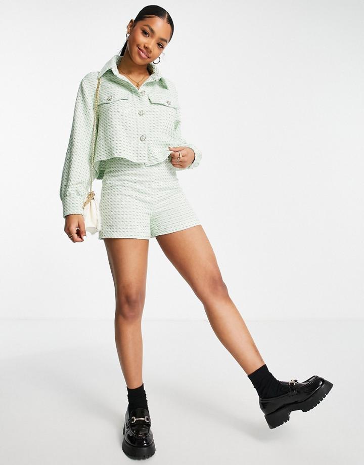 Miss Selfridge Textured Boucle Short In Sage Green