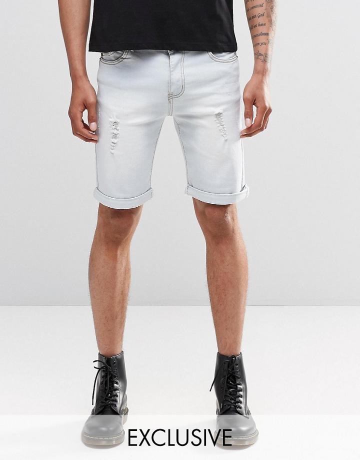 Liquor & Poker Slim Distressed Denim Shorts Bleach Wash - Bleach Wash