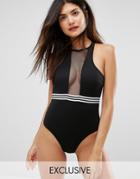 Wolf & Whistle Mesh Insert Swimsuit - Black