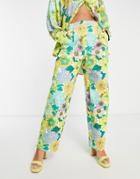 Asos Edition Cotton Tapered Pants In Retro Floral Print-multi
