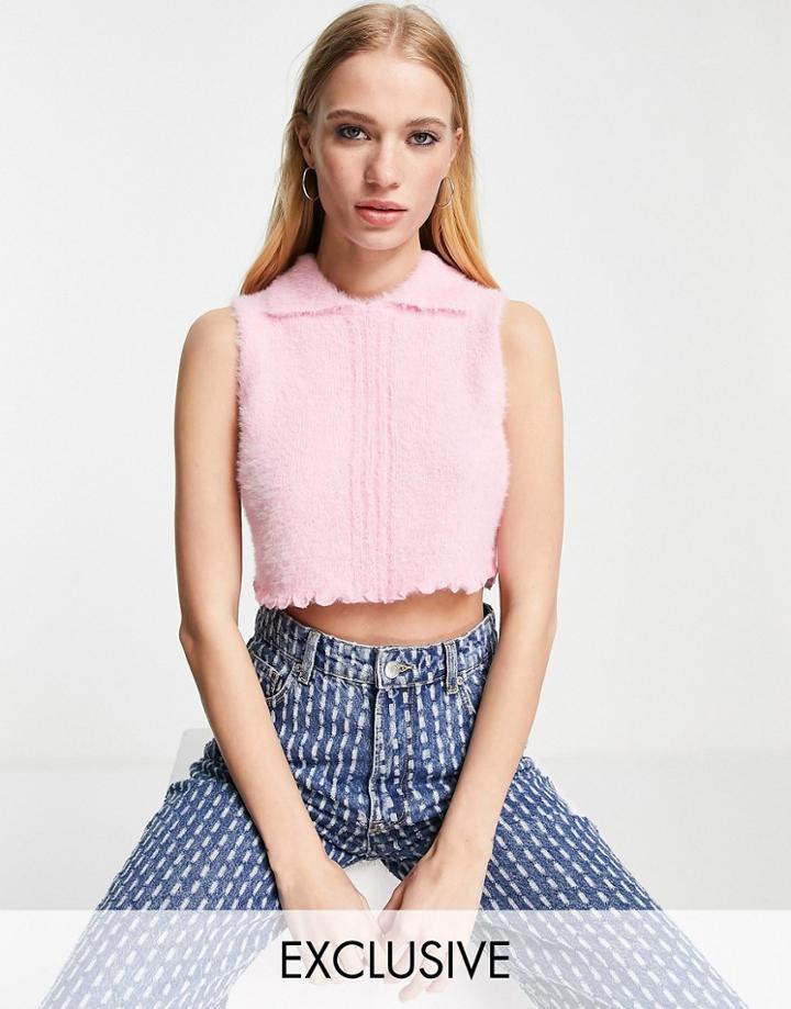 Reclaimed Vintage Inspired Fluffy Top With Lettuce Hem In Pink - Part Of A Set