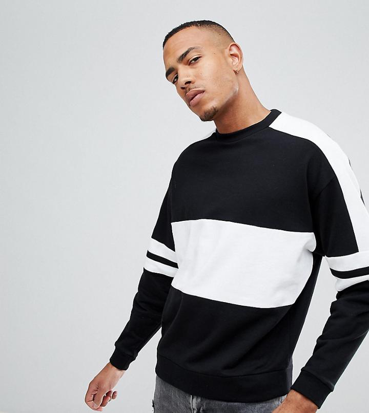 Asos Design Tall Oversized Sweatshirt With Color Block - Black