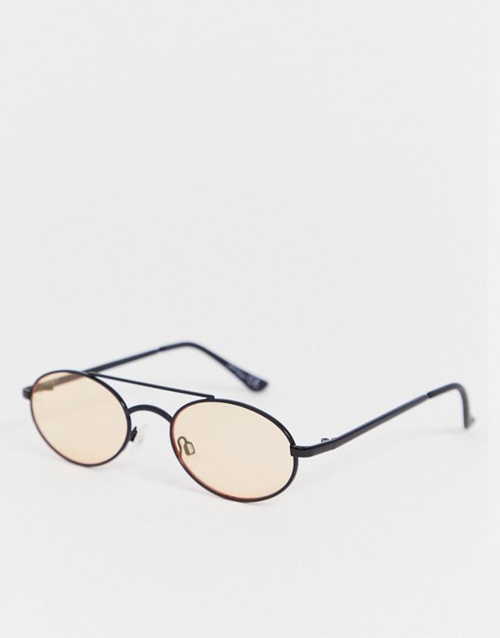 Jeepers Peepers Round Sunglasses In Black With Orange Lense