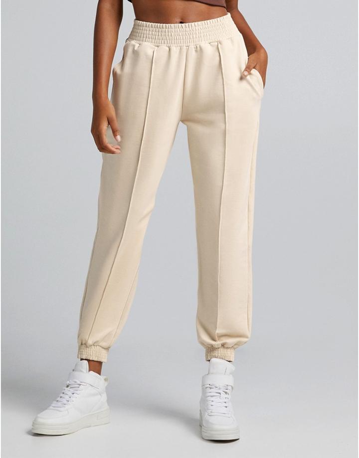 Bershka Seam Detail Sweatpants In Beige-neutral
