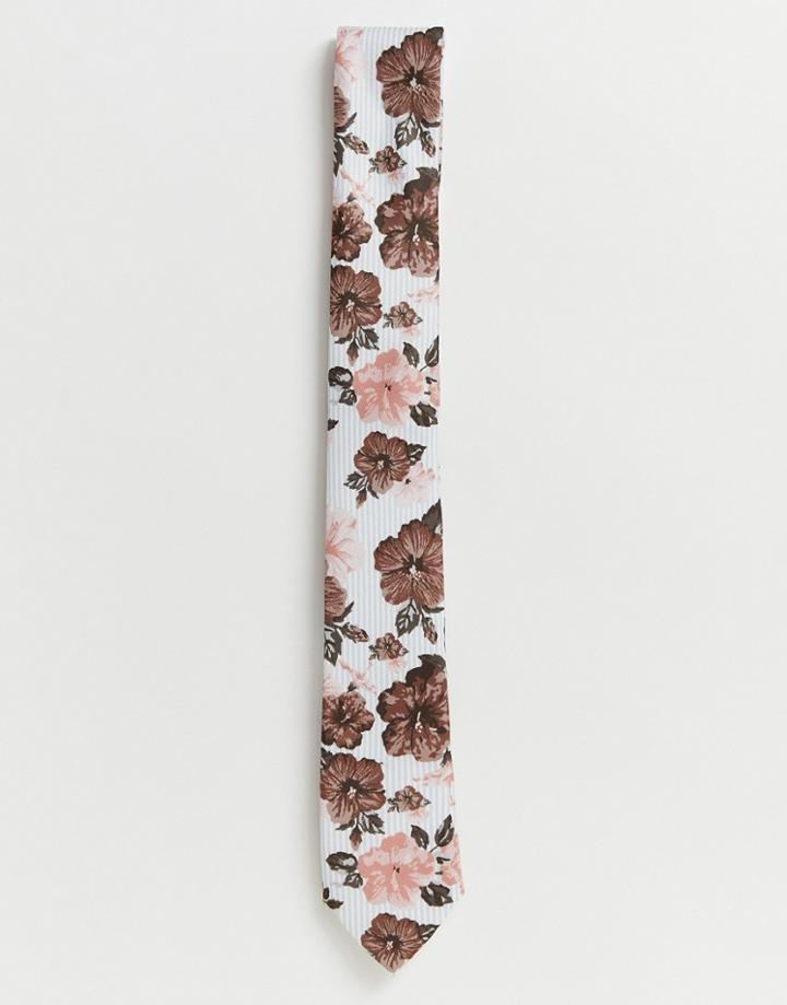 Twisted Tailor Striped Tie With Floral Print-brown