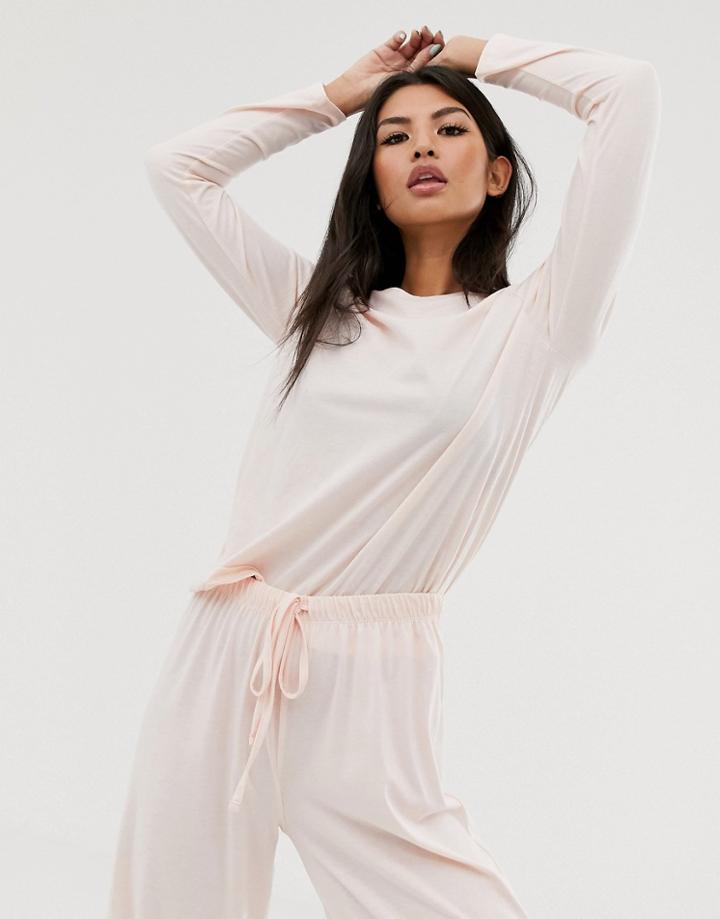 Asos Design Mix & Match Jersey Long Sleeve Top-beige