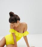 Monki Off Shoulder Swimsuit - Yellow