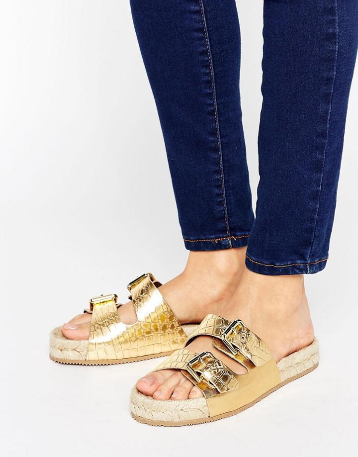 Aldo Buckle Sandal With Espadrille Sole - Gold