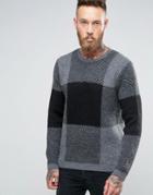 Asos Check Sweater In Fluffy Yarn - Gray
