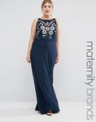 Lovedrobe Plus Maxi Dress With Embriodered Top - Navy