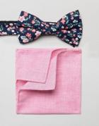 Moss London Wedding Bow Tie & Pocket Square In Pink Floral - Pink