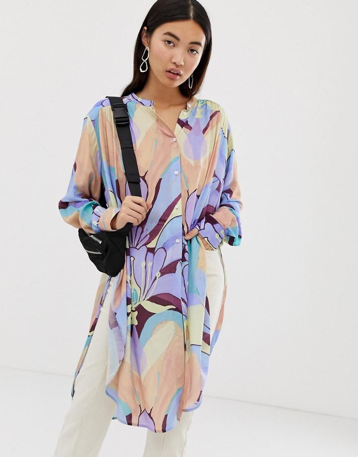 Weekday Pastel Floral Longline Shirt - Multi