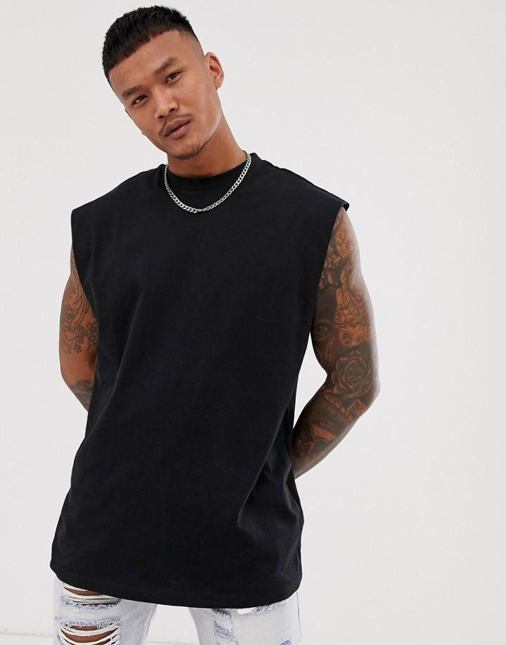 Asos Design Oversized Longline Sleeveless T-shirt In Black