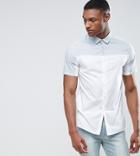 Asos Tall Slim Cut And Sew Shirt With Pale Green Panel - White