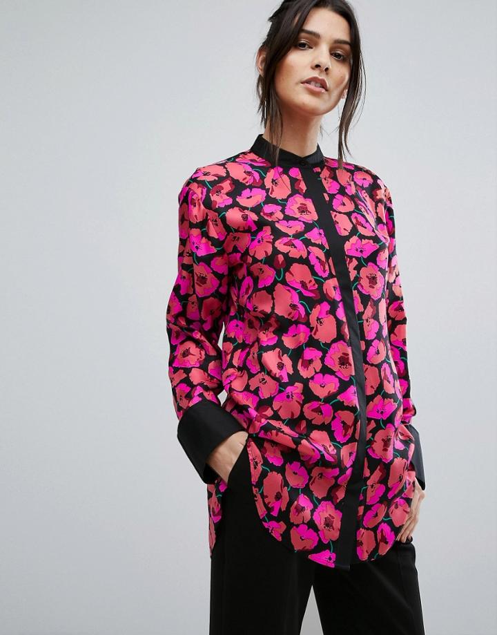 Warehouse Poppy Print Silk Blouse - Multi