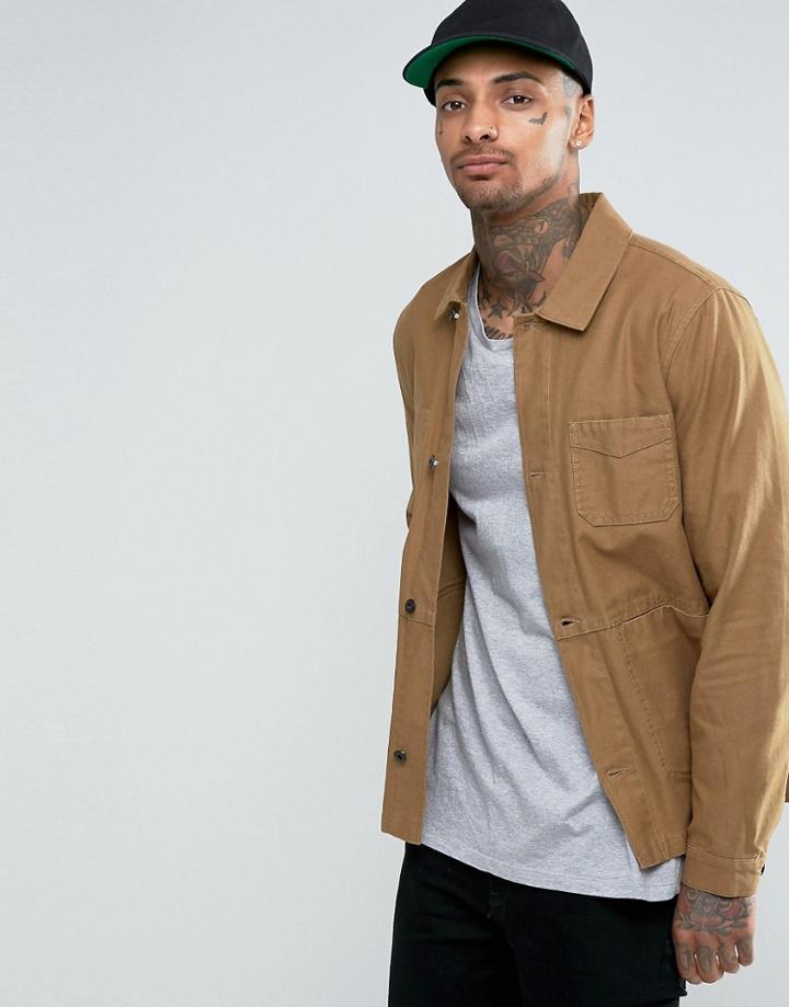 Asos Military Style Jacket In Tobacco - Beige