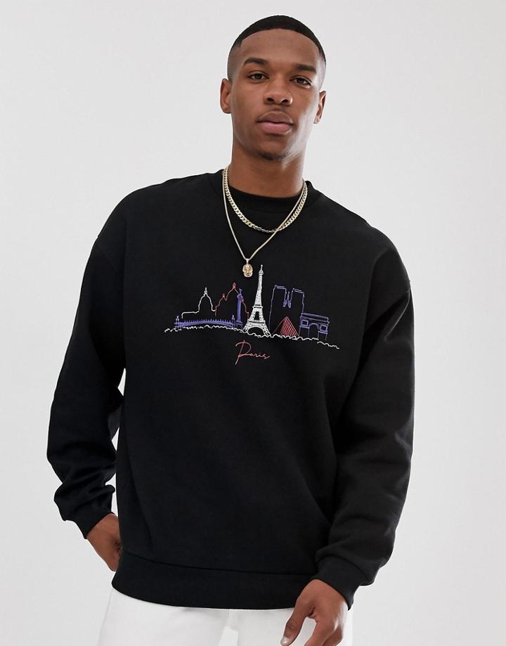 Asos Design Oversized Sweatshirt With City Scape Print-black