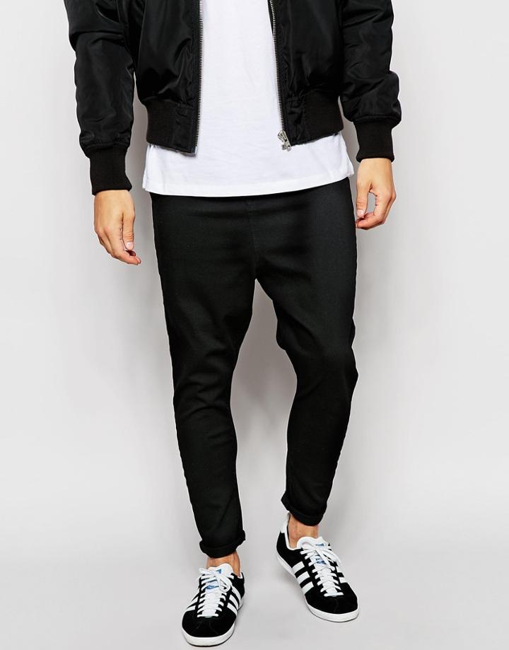 Asos Spray On Drop Crotch Jeans - Black