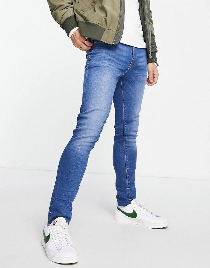 River Island Skinny Jeans With Raw Hem In Blue-blues