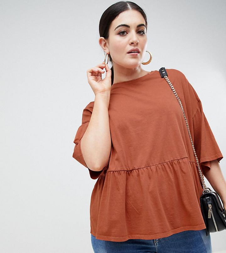 Asos Design Curve Smock Top In Wash - Orange