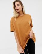 Asos Design Super Oversized T-shirt With Drop Shoulder In Brown - Brown