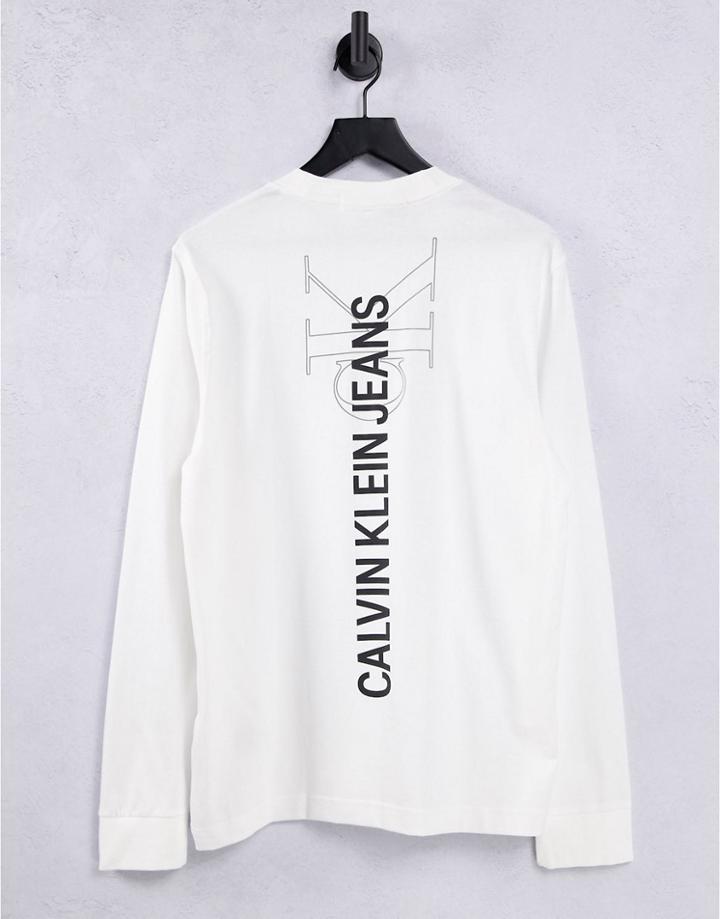 Calvin Klein Jeans Branded Graphic Back Print Logo Long Sleeve T-shirt In White