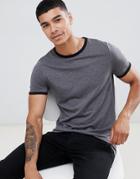 Asos Design T-shirt With Crew Neck With Contrast Ringer In Gray-multi