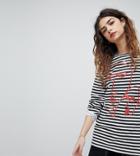 Reclaimed Vintage Revived Breton Stripe Top With Face Print - Multi