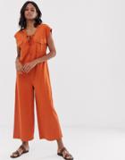 Asos Design Minimal Jumpsuit With Lace Up And Pockets-orange