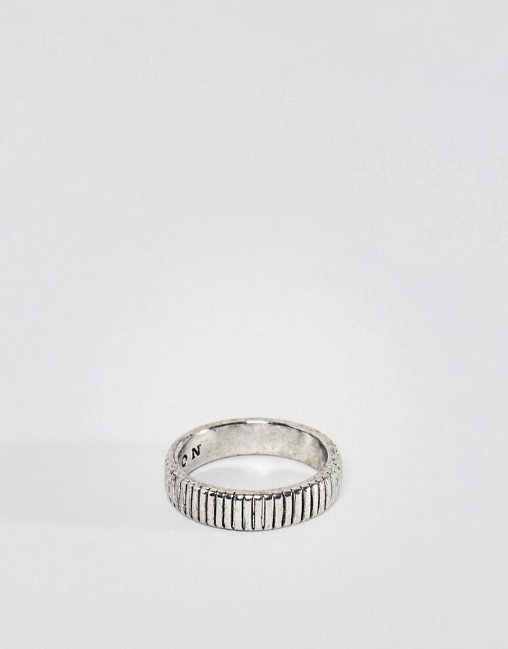 Icon Brand Serrated Band Ring In Antique Silver - Silver