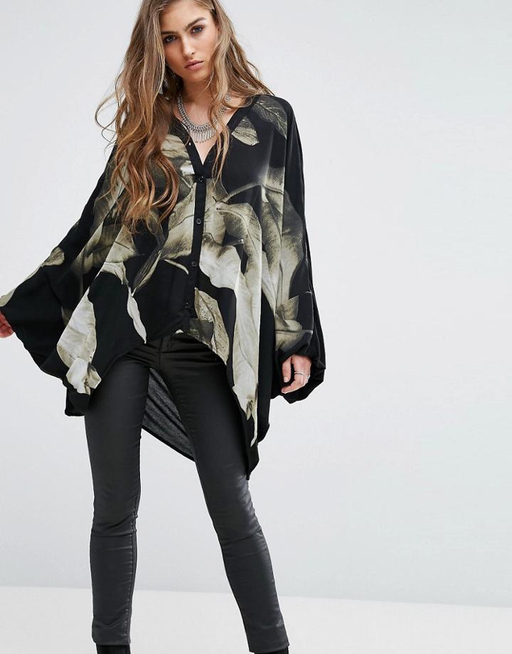 Religion Botanic Leaf Print Caftan - Black