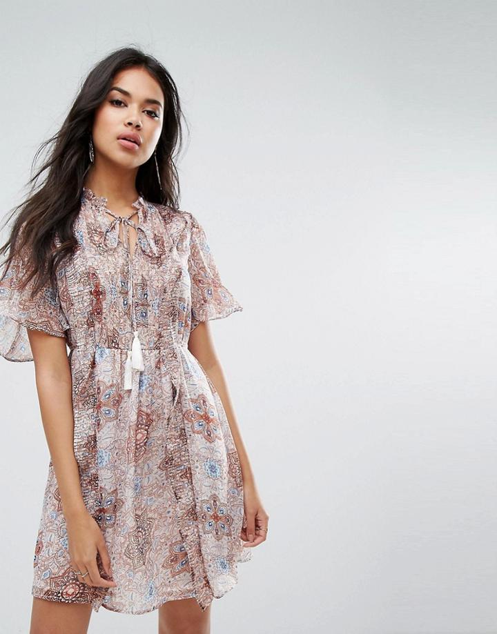 Boohoo Paisley Angel Sleeve Mini Dress - Multi