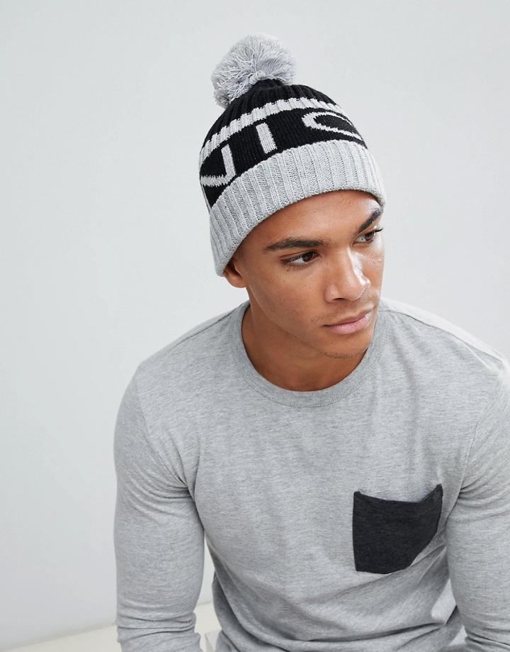 Nicce Bobble Hat In Gray With Logo - Gray