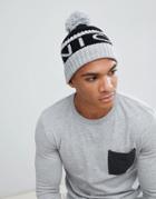 Nicce Bobble Hat In Gray With Logo - Gray