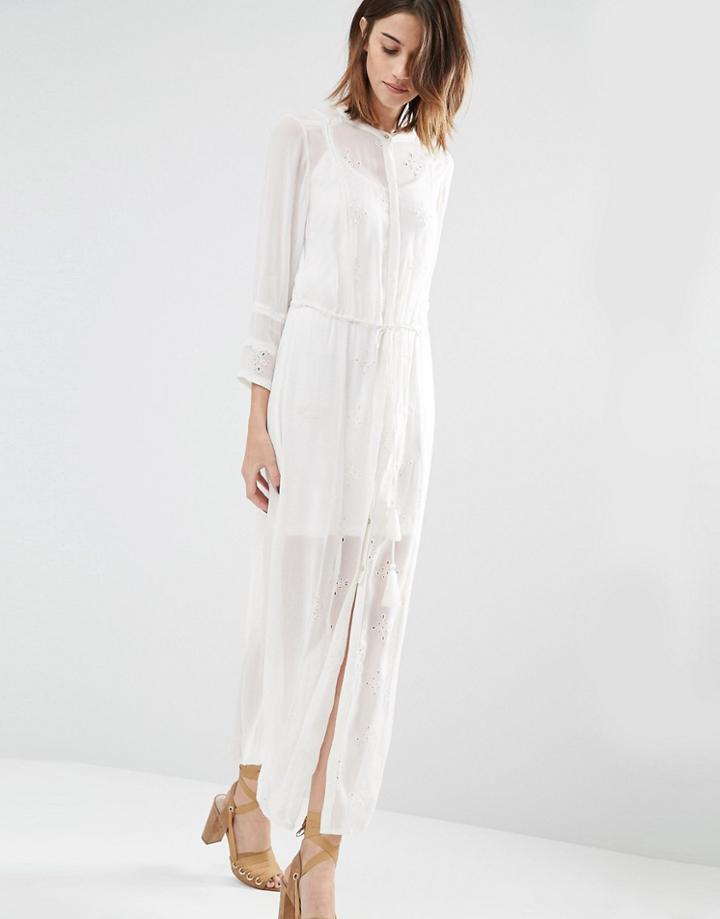 Warehouse Premium Embroidered Shirt Dress - Cream