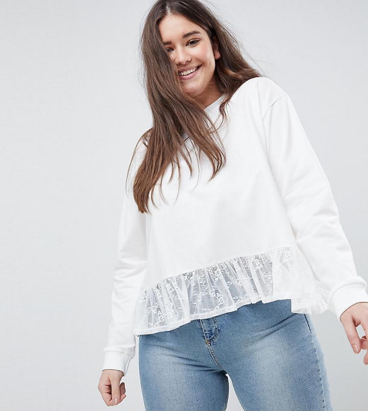 Asos Curve Sweat With Lace Hem - Cream
