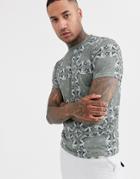 Asos Design T-shirt In All Over Bandana Style Print-green